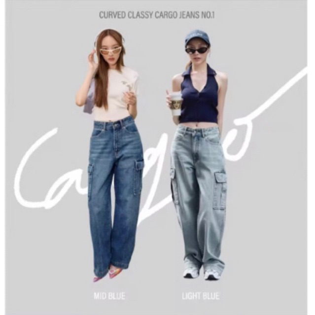 Wara (ส่งต่อ) Curved classy cargo jeans no.1 (#567 , #581) กางเกงยีนส์ ขายาวทรงคาร์โก้ size s