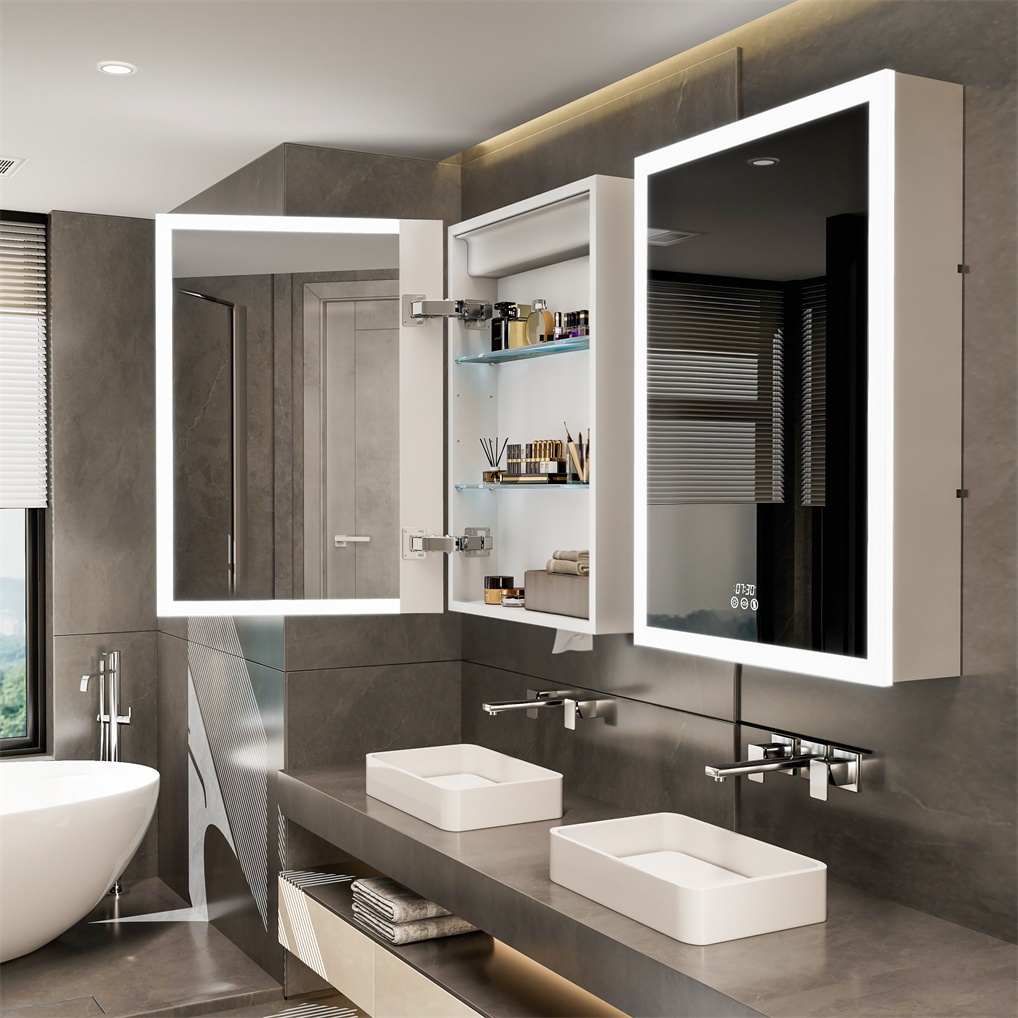 LUVODI ตู้ยาห้องน้ำ ตู้ยาติดผนังติดผนังพร้อม Wall Bathroom Medicine Cabinet with Led Lighted Anti-Fog Vanity Mirror