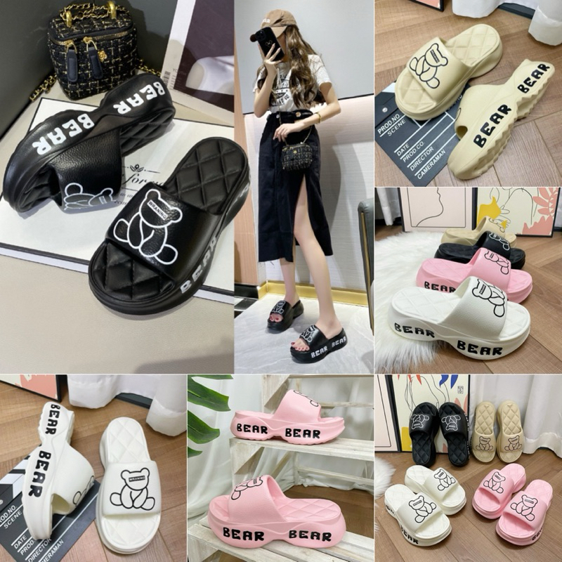 พร้อมส่ง รองเท้าแตะสวม รองเท้าแตะแฟชั่น รองเท้าหมีส้นตึก พื้นสูง 6 ซม. หมี BEAR BEAR ยาง EVA ยืดหยุ่นน้ำหนักเบาใส่สบาย