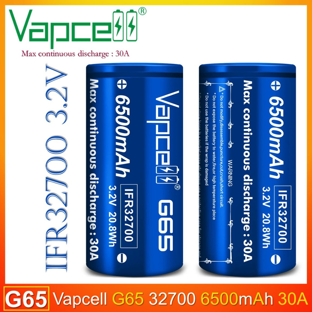 [หัวแบน] ถ่านชาร์จ Vapcell G65 IFR32700 3.2V  6500mah 30A สีน้ำเงิน