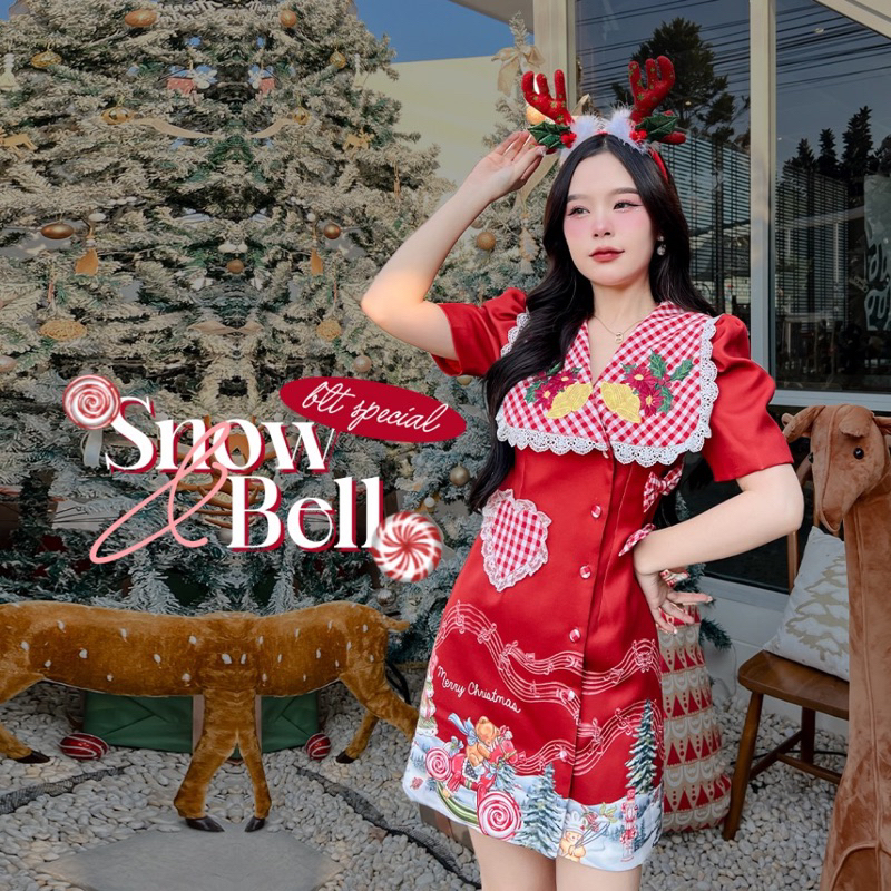 💎พร้อมส่ง💎BLT 👗 Snow Bow : Mini Dress เดรสสีแดง