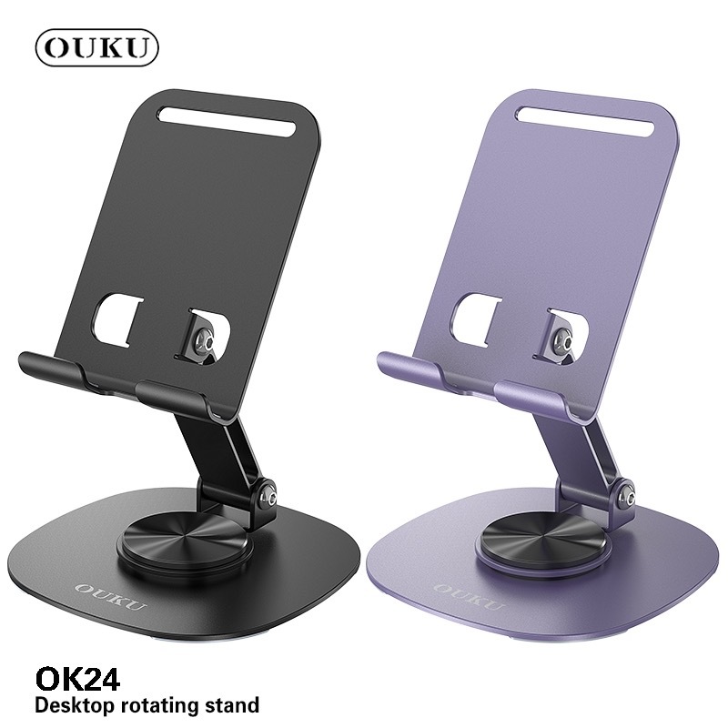 ที่ตั้งโทรศัพท์บนโต๊ะ  รุ่นใหม่ OUKU OK24 ขาตั้งแบบหมุนได้แบบตั้งโต๊ะ ท่นวางมือถือ ขาตังโทรศัพท์ ปรับได้หมุนได้