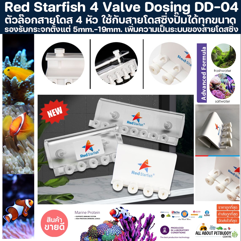 ยึดสายโดส 4 หัว Red Starfish 4 Valve Dosing DD-04 รองรับกระจกตั้งแต่ 5mm.-19mm สายยาง สายโด๊ส เก็บสายโดส ปลาสวยงาม ปลา