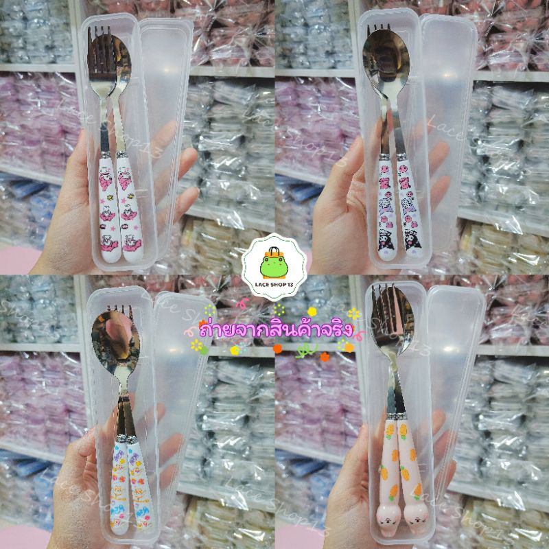 พร้อมส่งในไทย sanrio ชุดช้อนส้อมฟรีกล่อง ช้อนส้อมพกพา ลายการ์ตูน ตะเกียบ