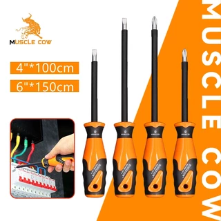 MUSCLE COW ไขควงหุ้มฉนวน ไขควงด้ามยาง ปลายแม่เหล็ก ไขควงปากแฉก ไขควงปากแบน ขนาด 4in 6in