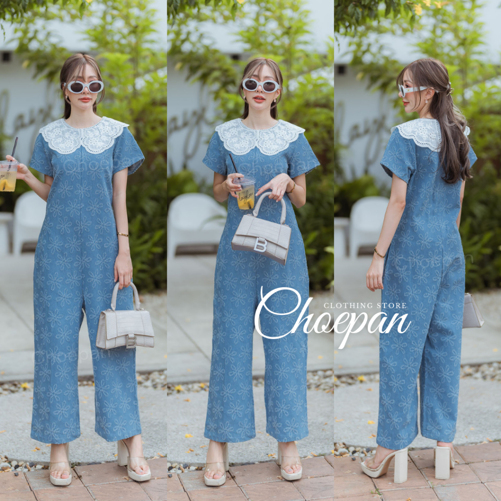 Password จั๊มสูทยีนส์ฟอกนุ่ม ใส่เย็นสบาย  สีเข้มสวยกำลังดี  เนื้อผ้าสะกิดขาด Choepan Clothing Store