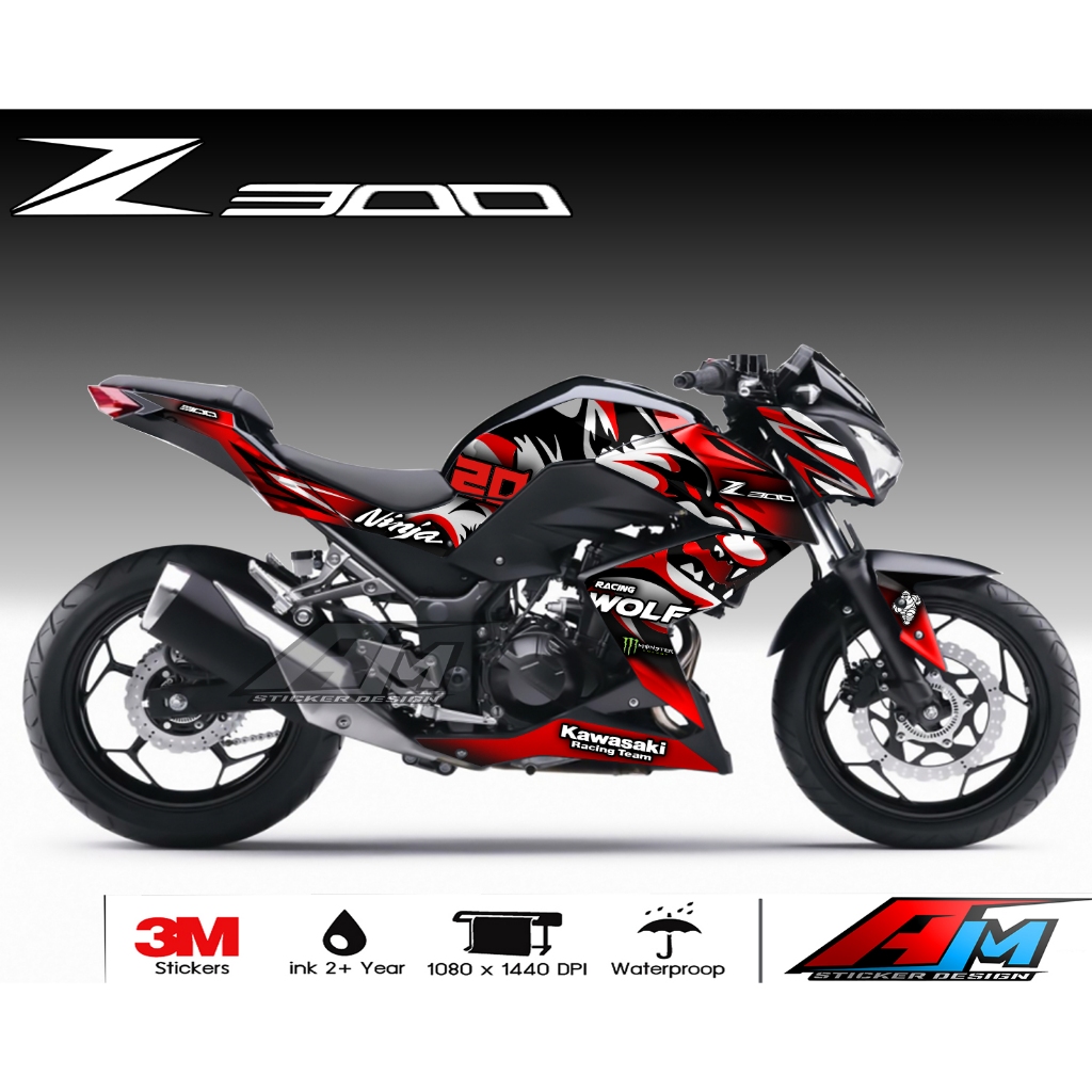 (Mr.AM) ชุดสติ๊กเกอร์ [เกรด Premium] Kawasaki Z300 (WOLF RACING)