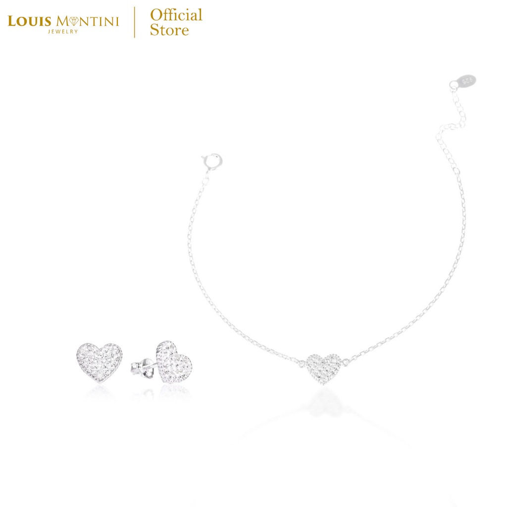 [Giftset] Louis Montini (Jewelry) ชุดกิฟท์เซต Sterling Silver 925 ต่างหูเงินแท้ สร้อยข้อมือเงินแท้ รูปหัวใจ LJ-GS013