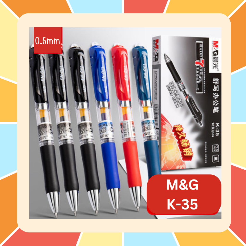 ปากกาเจล M&G แบบกด รุ่น K-35 ขนาดเส้น 0.5 mm และไส้ปากกา G5