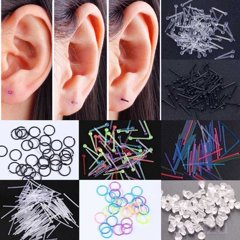 🔥ถูกที่สุด ลายเยอะ🔥10ชิ้น/ห่อ ก้านพลาสติก ต่างหูพลาสติก ต่างหูก้านพลาสติก ใส่กันรูหูตัน