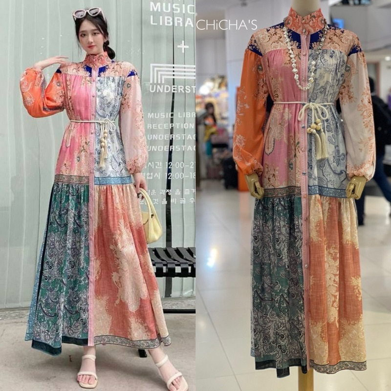 ✅พร้อมส่ง✅ เดรสคอตั้ง ตัวยาว อก44“ Chicha