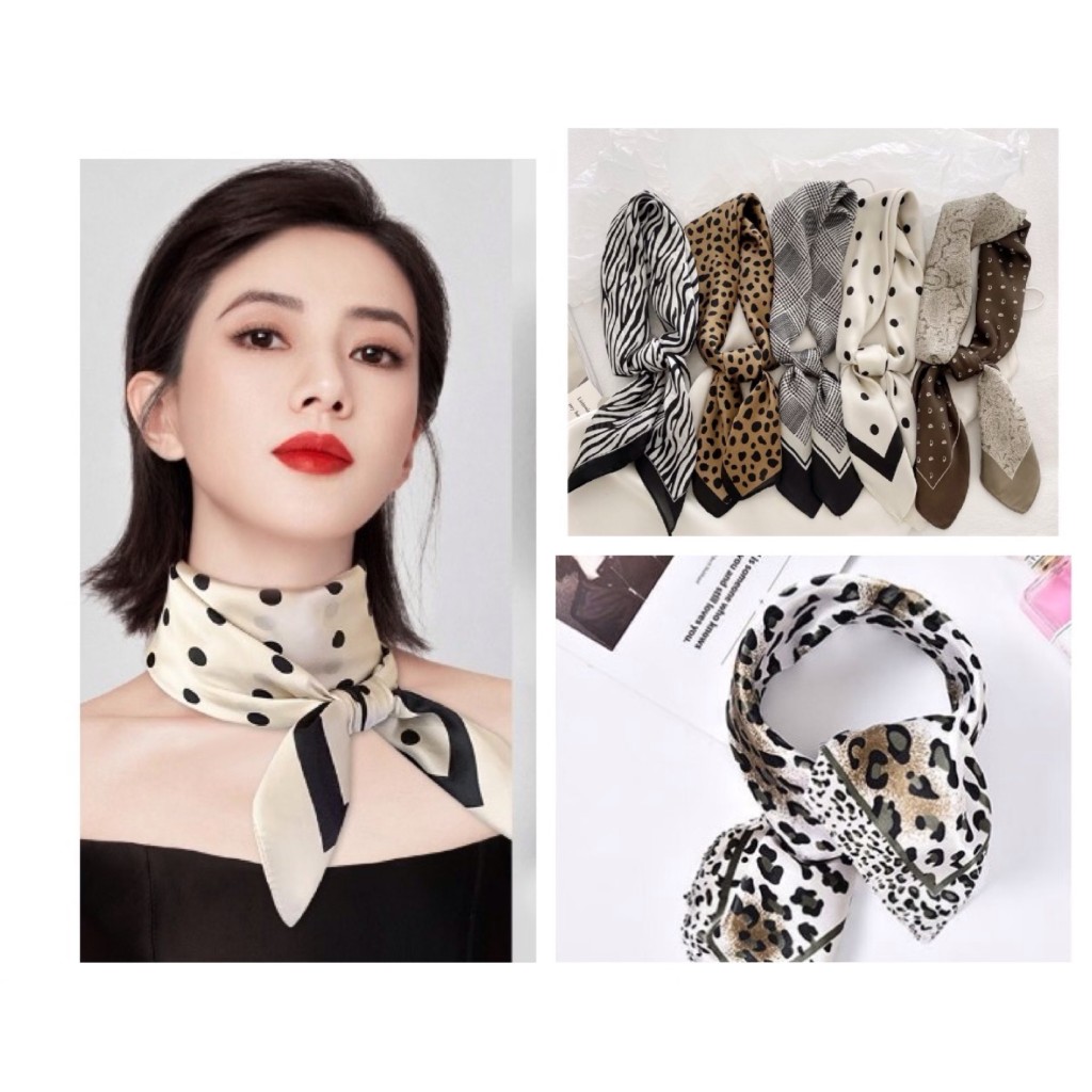 ผ้าพันคอแฟชั่น ผ้าผูกผม ผ้าไหมซาติน  ขนาด 50x50cm