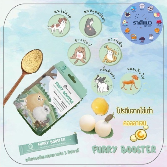 ( 1 ซอง ) FURRY BOOSTER ผงอาหารเสริมบำรุงขนและผิวหนังสำหรับสัตว์เลี้ยง ( 1 ซอง )