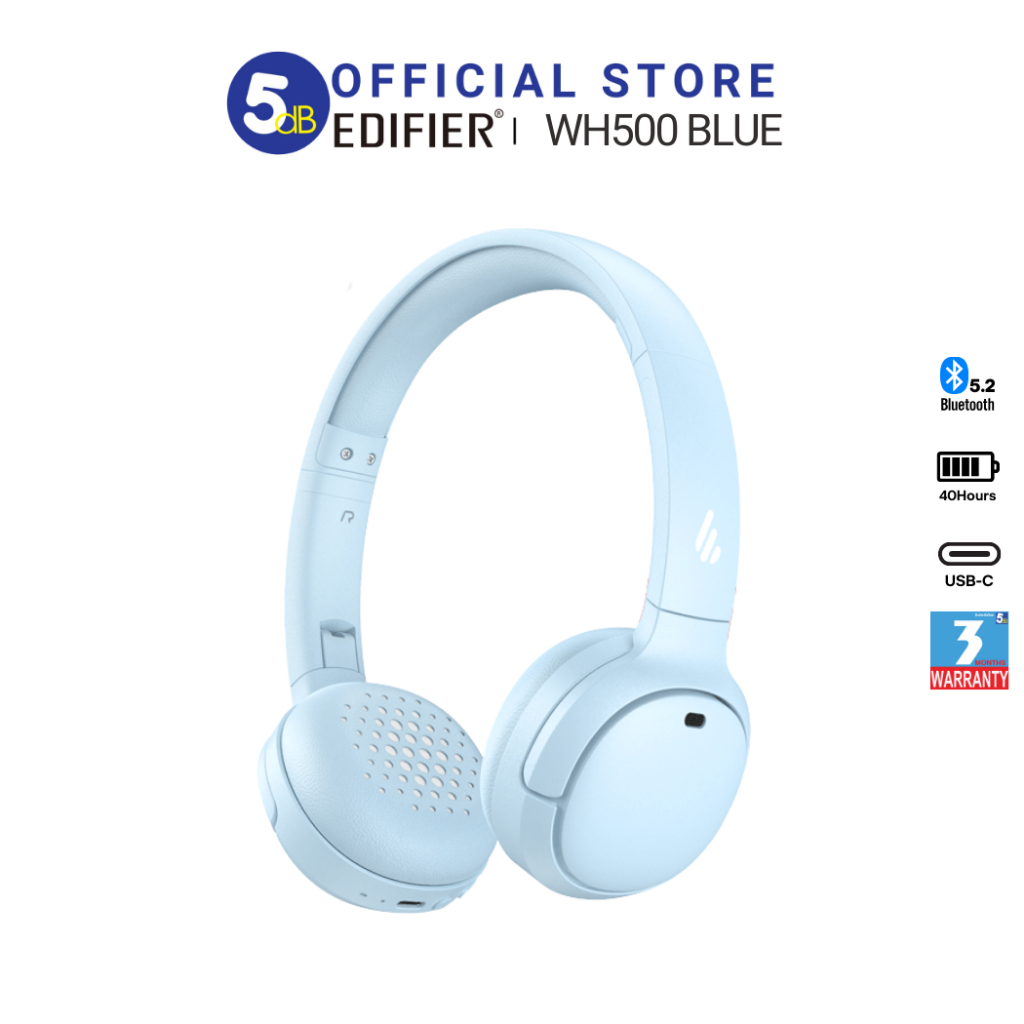 EDIFIER WH500 Blue Wireless On-Ear Headphones  หูฟังไร้สาย บูลทูธ  รับประกัน 3 เดือน ศูนย์ไทย