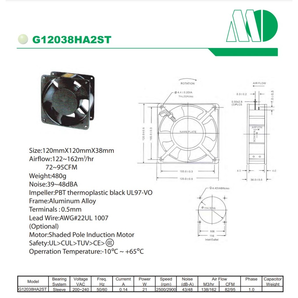 MOTOR-ONE พัดลมระบายความร้อน 4 นิ้วครึ่ง 220-240VAC 50/60HZ0.14A   onebanmor