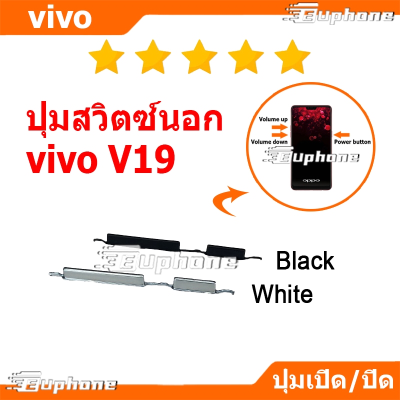 ปุ่มกดสวิทช์ด้านนอก VIVO V19 ปุ่มเปิดปิด ปรับระดับเสียงขึ้นลง ปุ่มลดเสียง ปุ่มเพิ่มเสียง ON OFF+VOLUME BUTTON