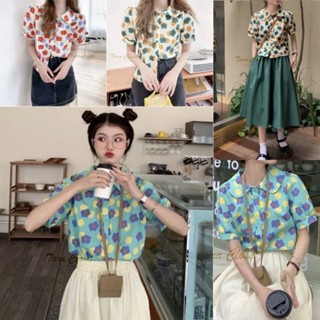 IT079 TARA Lotus neck shirt เสื้อเชิ้ตคอบัว ลายดอก สงกรานต์ …