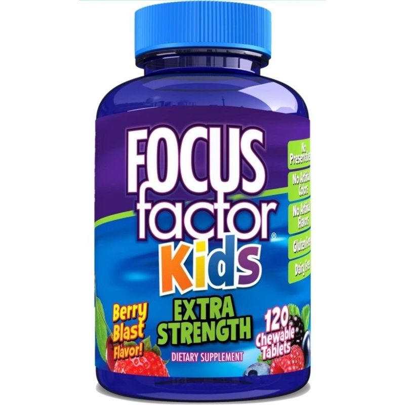 Focus Factor Kids Extra Strength Daily Chewable for Brain Health Support, 120 Count