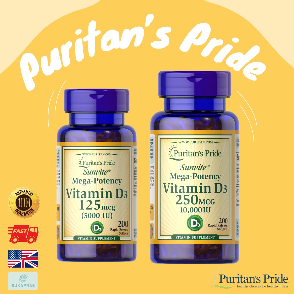พร้อมส่ง Puritan's pride vitamin D3 125 mcg 5000 iu 250 mcg 10000 iu 200 100 softgels
