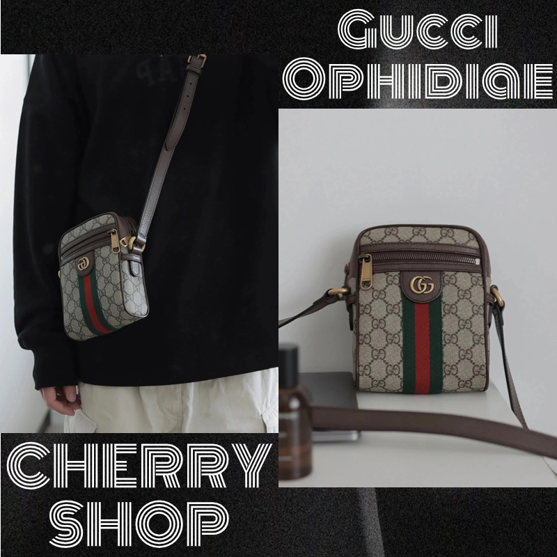 🍒กุชชี่ Gucci Ophidia GG Small Shoulder Bag🍒กระเป๋าสะพายข้างผู้ชาย/กระเป๋าสะพายข้าง