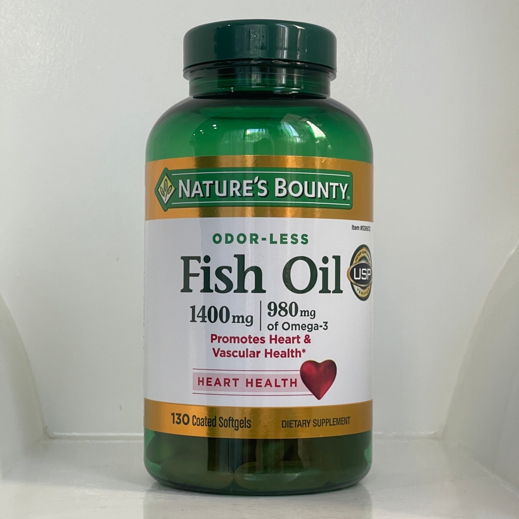 Nature's Bounty, Fish Oil, 1400mg 130 Coated Softgels เสริมสุขภาพหัวใจและหลอดเลือด ลดระดับคอเลสเตอร์รอล และไตรกลีเซอร์ไร