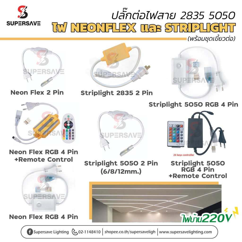 ปลั๊กคอนโทรล+รีโมทสำหรับ หัวจ่ายไฟเส้น RGB อะแดปเตอร์+ปลั๊กสำหรับ ไฟเส้น RGB5050 และ RGB Neon Flex