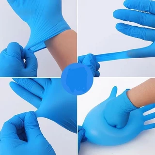 ถุงมือไนไตร สีฟ้า ถุงมือยางไม่มีแป้ง ถุงมือทำอาหาร รุ่นหนาพิเศษ ทนเคมี ไม่มีแป้ง (Food Safe) 100 ชิ้น/50 คู่