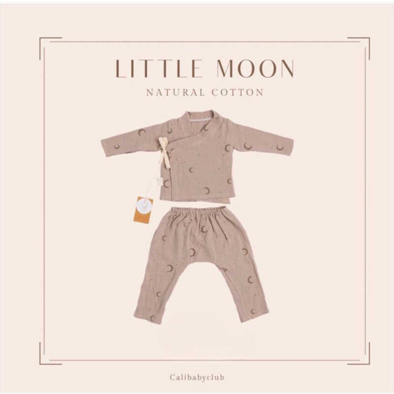 ชุดเสื้อกางเกง แขนขายาว ผูกหน้า เด็กอ่อน 0-3/3-6 เดือน ผ้ามัสลินทอ สไตล์เกาหลี *Little​ Moon *ป้าย Cali baby👶🏻