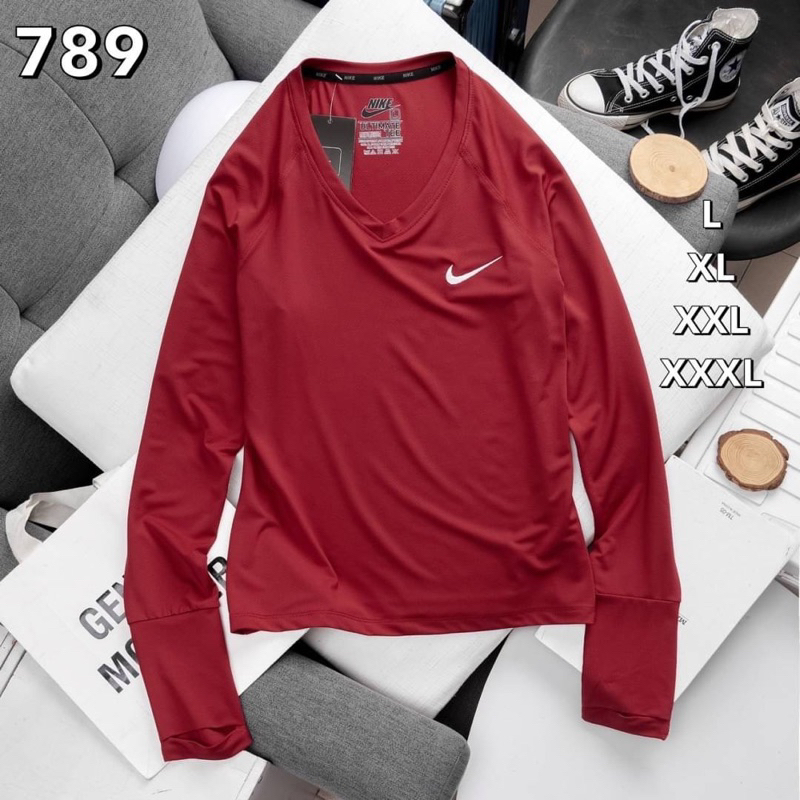 มีเก็บปลายทาง - เสื้อกีฬาแขนยาวผู้หญิง คอวี