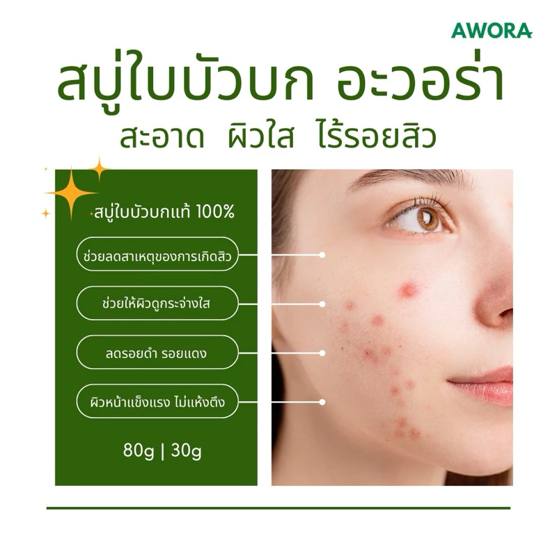 สบู่อะวอร่า สบู่ใบบัวบก สูตรลดสิว ขนาด 80g และ 30g thumbnail 3