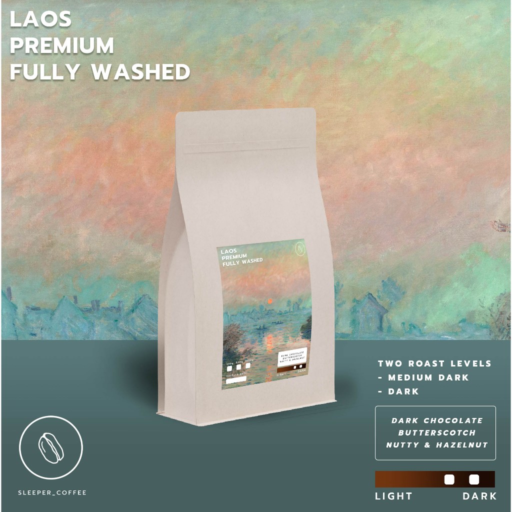 เมล็ดกาแฟคั่ว กลางเข้ม และ เข้ม Laos Premium Fully Washed Medium Dark & Dark Roasted 1000g