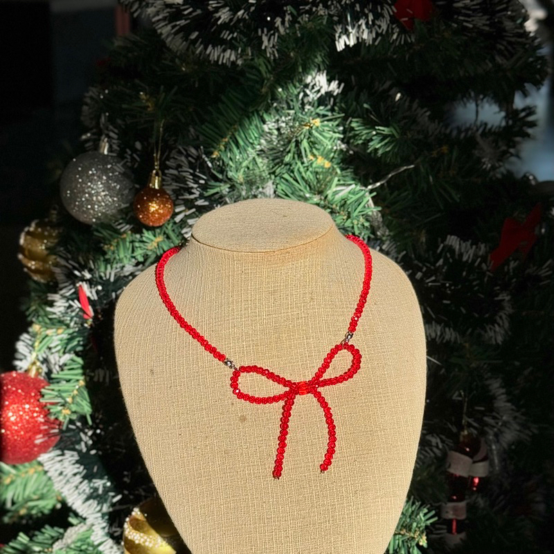 สร้อยคอลูกปัดคริสตัล สร้อยโบว์y2k