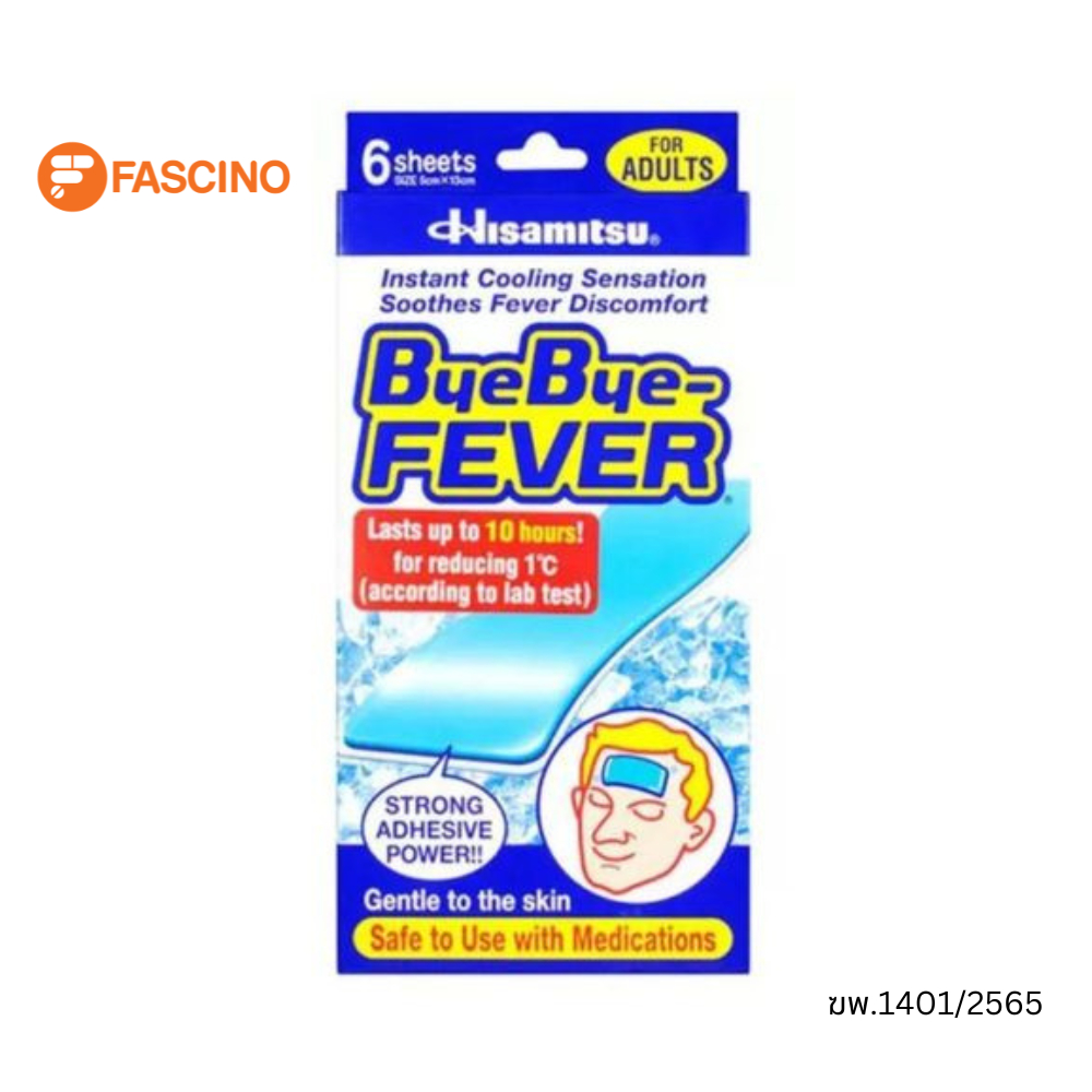 ByeBye Fever แผ่นเจลลดไข้ Adult สำหรับผู้ใหญ่ 6 ชิ้น/กล่อง