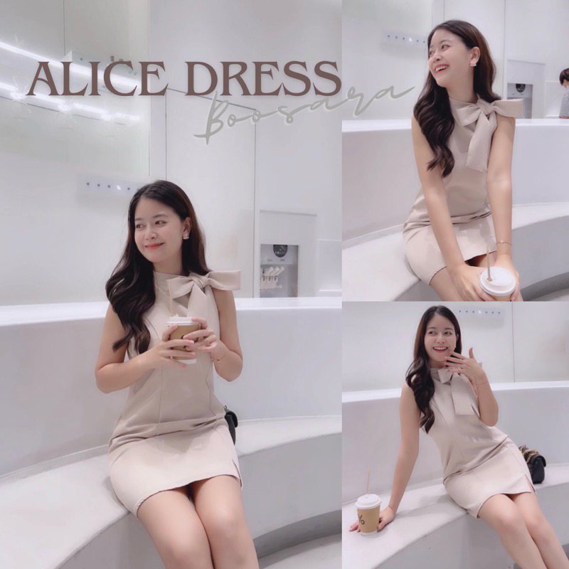 Alice Dress 🌤️💗เดรสแต่งคอปีนผูกโบว์ เดรสออกงานหรือใส่ไปคาเฟ่ ดินเนอร์สวยๆ