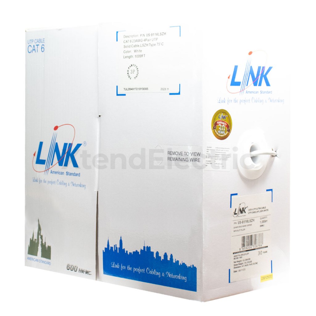 สาย LAN CAT6 UTP 305 ม. สีขาว LINK US-9116LSZH