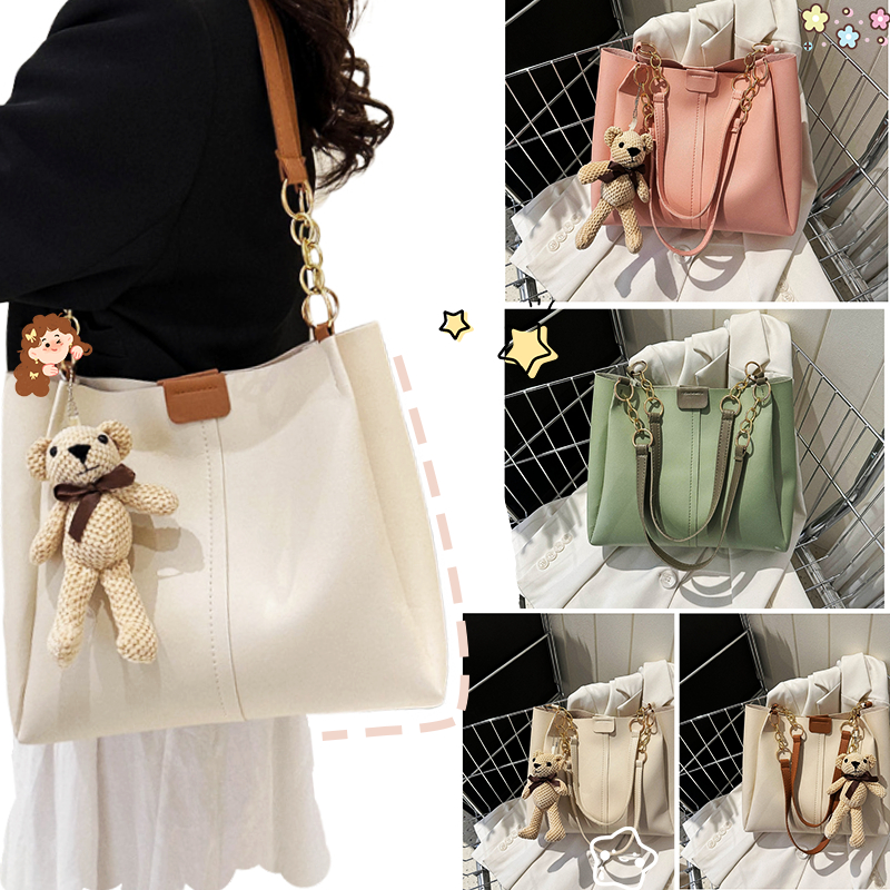 กระเป๋าสะพายไหล่หนังPUใบใหญ่แฟชั่นเรียบง่ายใส่ของได้เยอะผู้หญิง