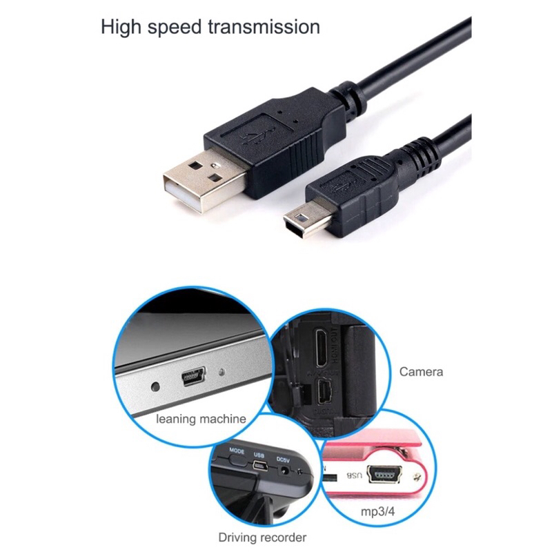 สายชาร์ทกล้องหน้ารถUSB Cable Am to mini micro USB 5pin V2.0 สายยาว 3เมตร (สีดำ)
