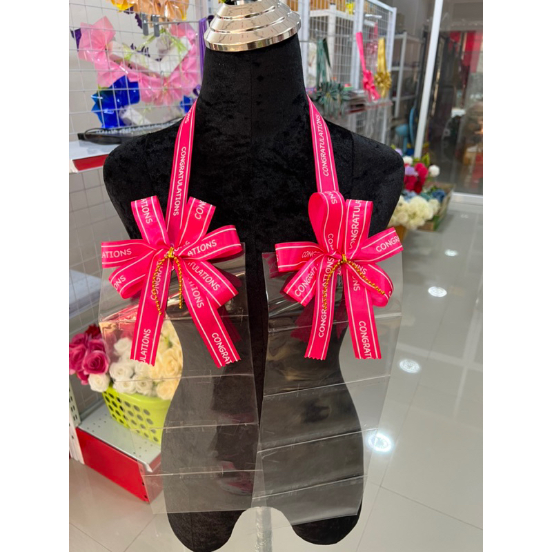 พวงมาลัยเงิน ข้างละ 5 ซอง (ติดตรง) ริ้บบิ้นพิมพ์ลายcongratulations พวงมาลัยเปล่าใส่ธนบัตร - รูปที่ 2