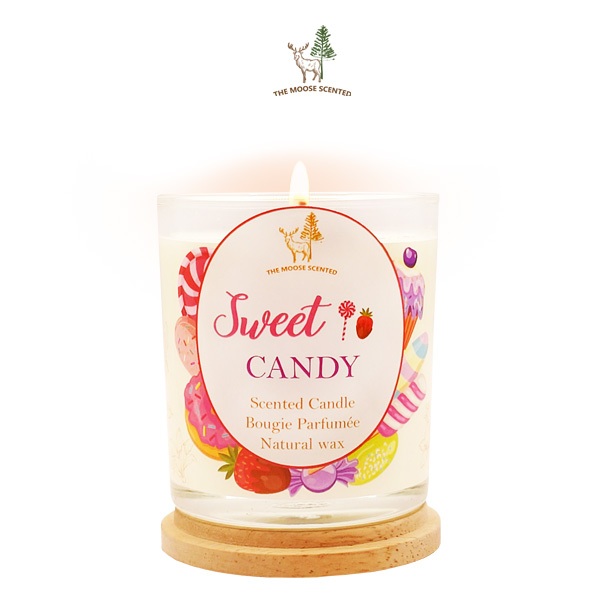 เทียนหอม Soy Wax กลิ่นขนมลูกกวาด Sweet Candy พร้อมกล่อง และฝาไม้สวยงาม