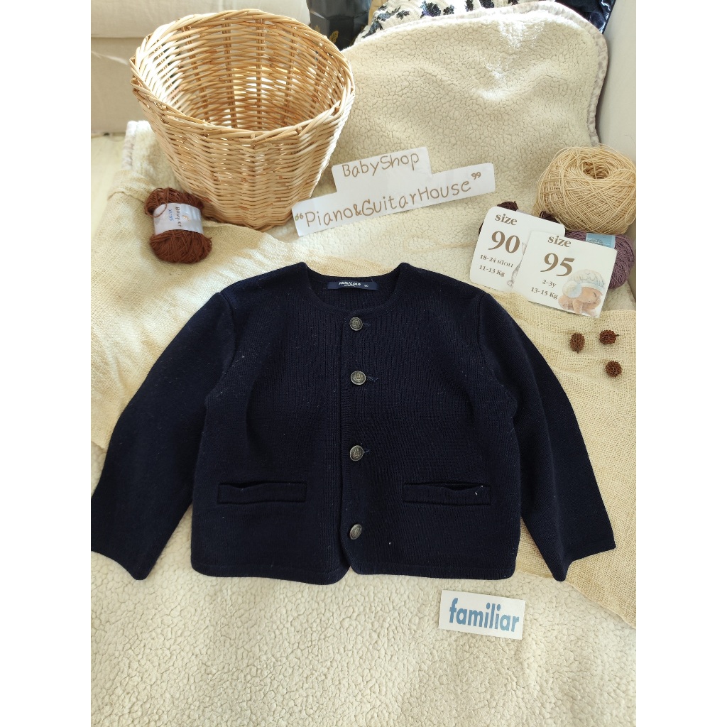 เสื้อคลุมไหมพรมสีกรมแบรนด์ Familiar รหัสT1688 ส่งต่อเสื้อผ้าลูกสาวแบรนด์ญี่ปุ่นมือสอง