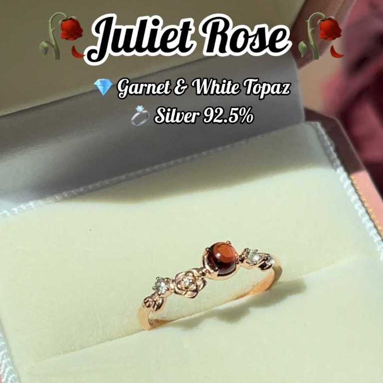 แหวนพลอยแท้ รุ่น Juliet Rose - ดอกกุหลาบประดับพลอยแท้โกเมน &amp; ไวท์โทปาส