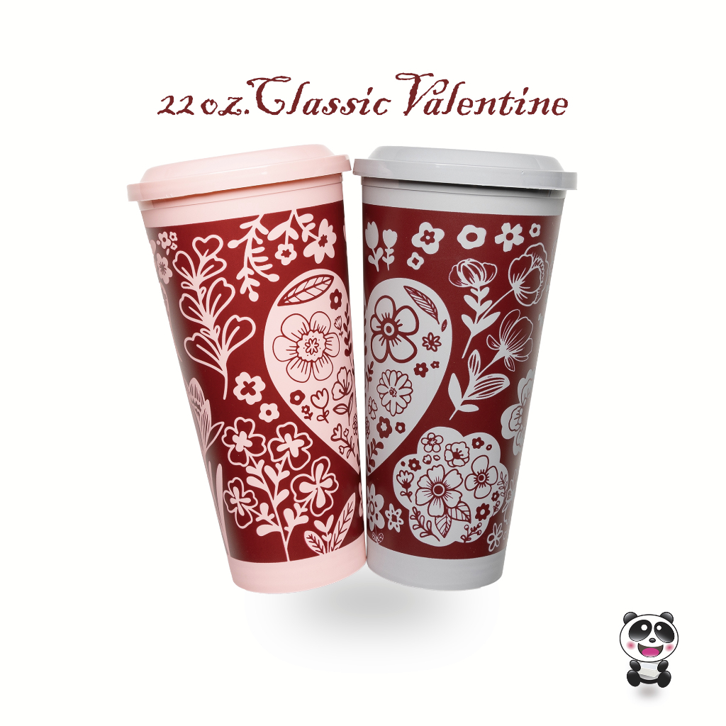 (แพ็ค20ชิ้น)แก้ว 22 ออนซ์ Panda Party Classic Valentine + ฝา90มิล