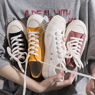 พร้อมส่งในไทย ส่งทุกวัน รุ่น 77 รองเท้าผ้าใบบิสกิตสีขาว มีไซ…