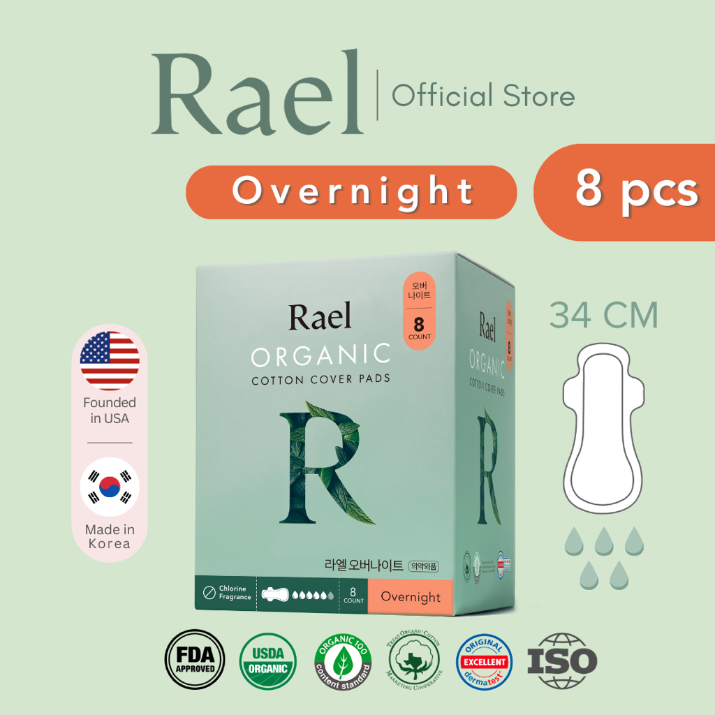 Rael ผ้าอนามัย ราเอล ออร์แกนิคคอตตอน 34 cm. Rael Organic Cotton Sanitary Pad Overnight