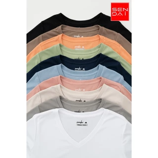 "SENDAI" เสื้อยืดผู้หญิงคอวี สีดำ