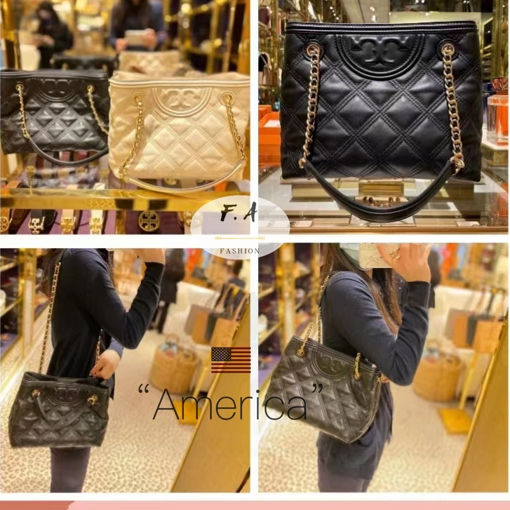 F.A กระเป๋า tory burch แท้  fleming soft convertible shoulder bag กระเป๋าโซ่เพชรหนังแกะสุภาพสตรี  สิ