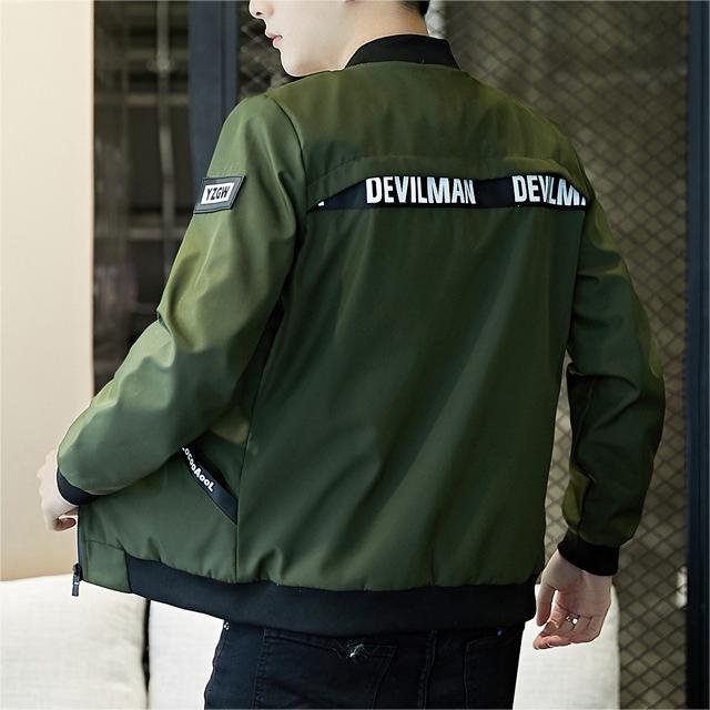 เสื้อแจ็คเก็ตทรงบางสำหรับฤดูใบไม้ผลิและฤดูใบไม้ร่วงของผู้ชาย สไตล์ลำลองอินเทรนด์ ปกเบสบอล การออกแบบซิป แขนยาว