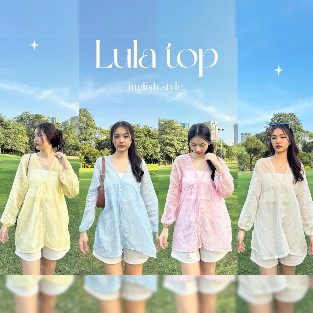 เสื้อแขนยาวคอวีผ้าบาง แต่งกระดุมหน้า รุ่น Lula top