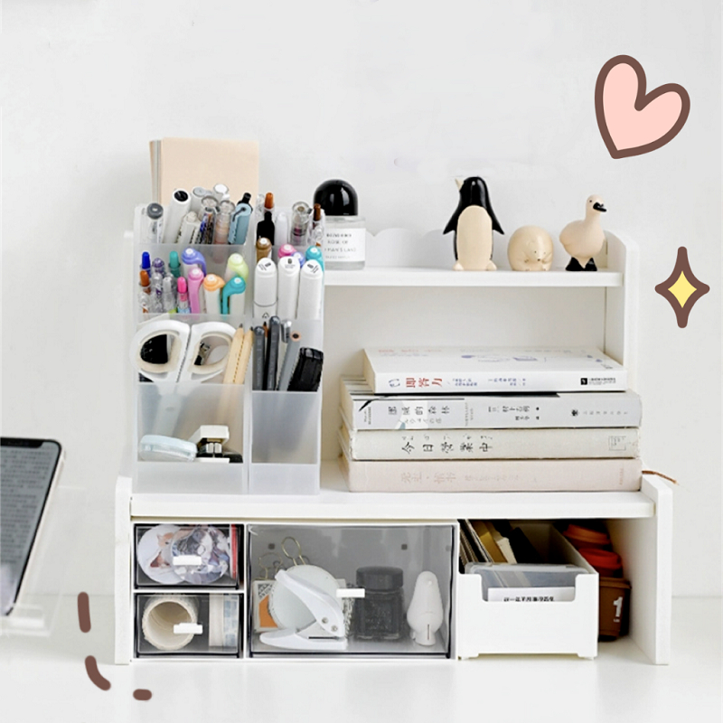 ชั้นวางเครื่องสําอาง ชั้นวางหนังสือบนโต๊ะแต่งห้องstyleมินิมอล ปรับเปลี่ยนรูปทรงได้ ชั้นวางของ ชั้นวางหนังสือ