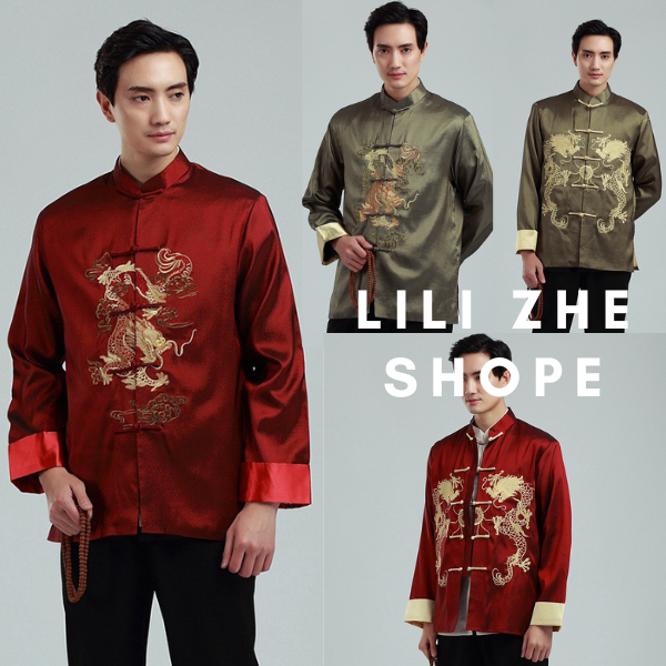 เสื้อจีนปักมังกรคู่~มังกรเดี่ยว(แขนยาว)พับแขน(2LONG)